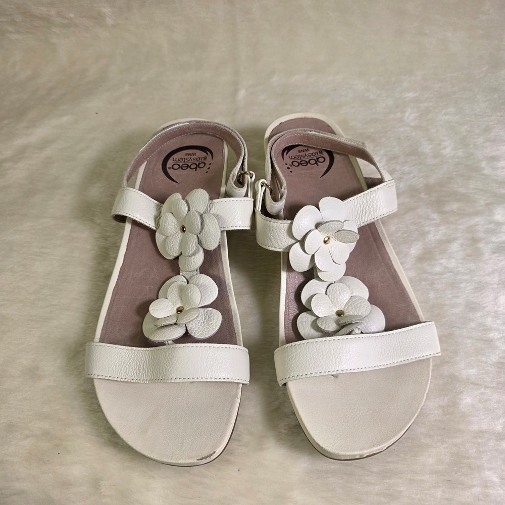 Abeo Ivy B.I.O.system Floral Leather Wedge Sandals White Womens 8 Narrow